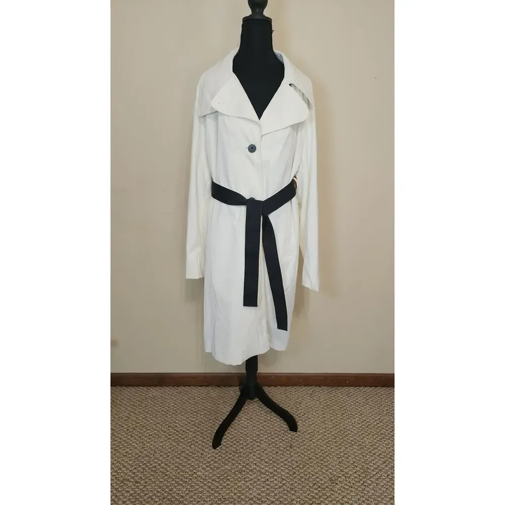 Donna Karen New York(DKNY) Womens XL White Black Lined Trench Coat Belted